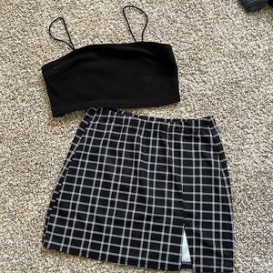 Black Cami and Plaid Skirt Set